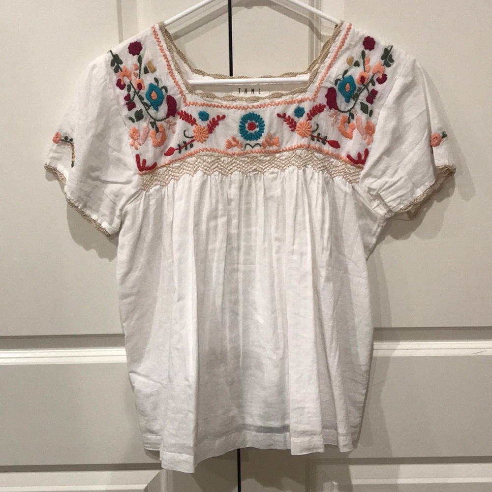 Square neck blouse with embroidery detail